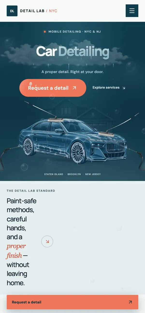 Detail Lab homepage on a phone
