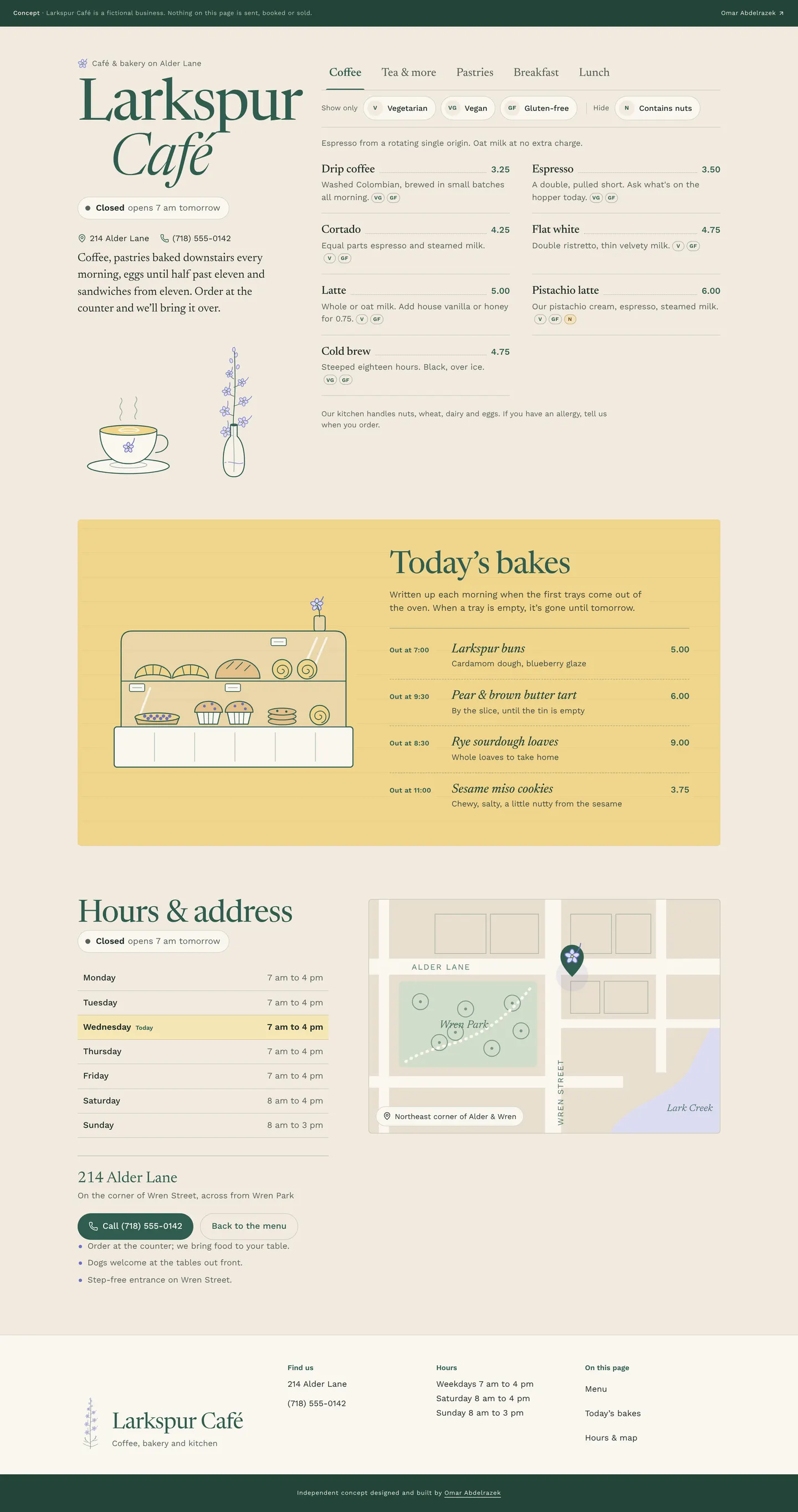 Larkspur Café homepage