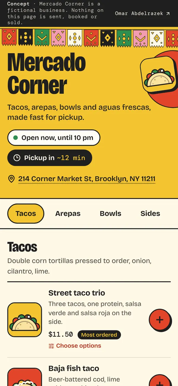 Mercado Corner homepage on a phone