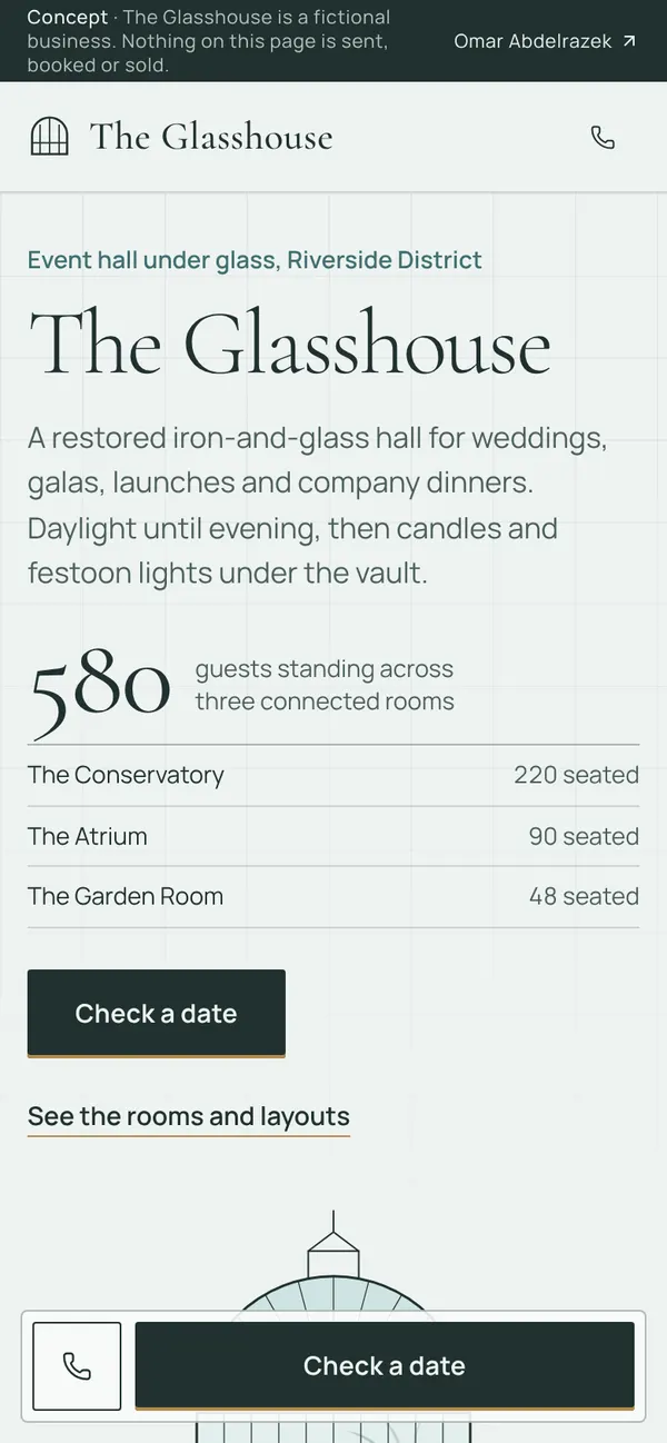 The Glasshouse homepage on a phone