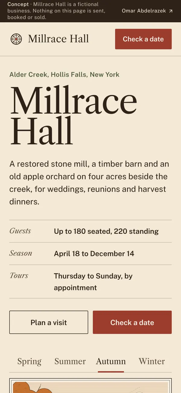 Millrace Hall homepage on a phone